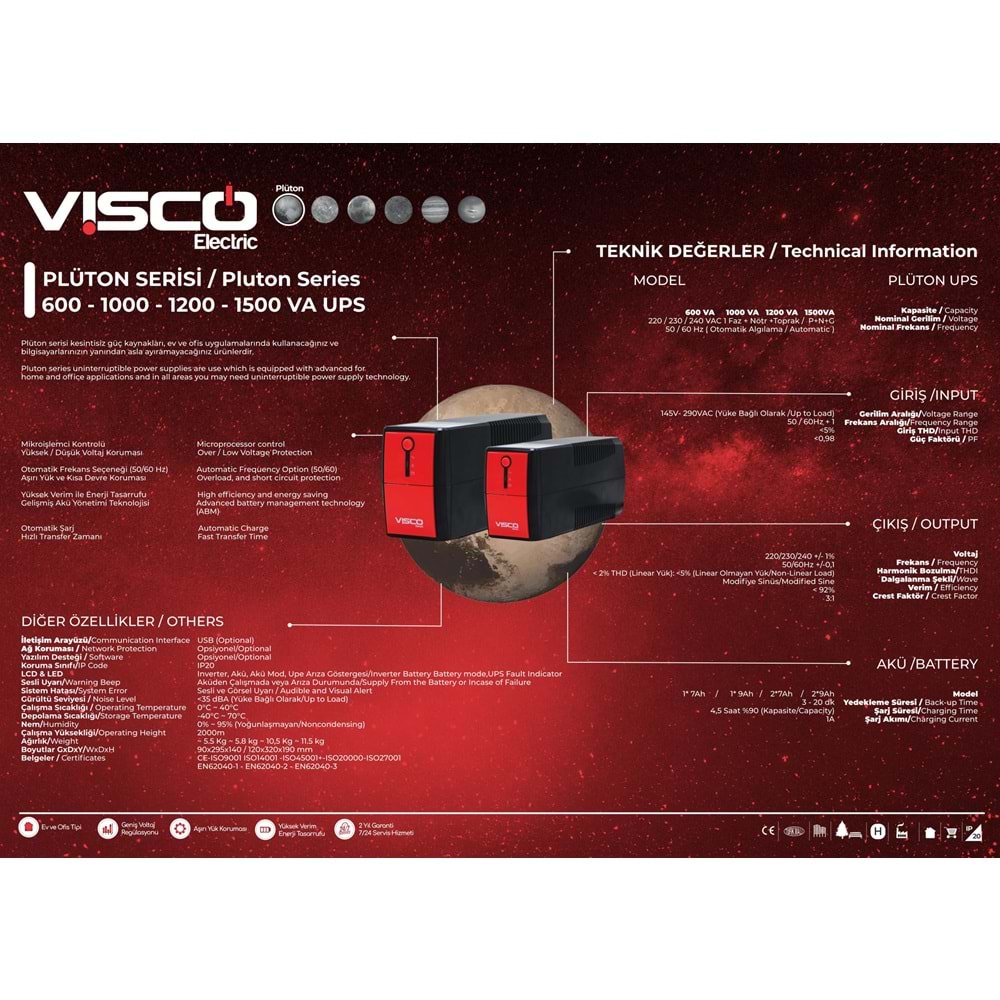 VİSCO PLUTON SERİSİ 1200VA UPS