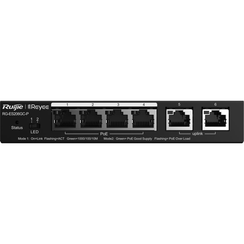 RUİJİE - REYEE RG-ES206GC-P 6 Port, 10/100/1000 Gigabit, Yönetilebilir Switch, 4 Port PoE+ (54W)