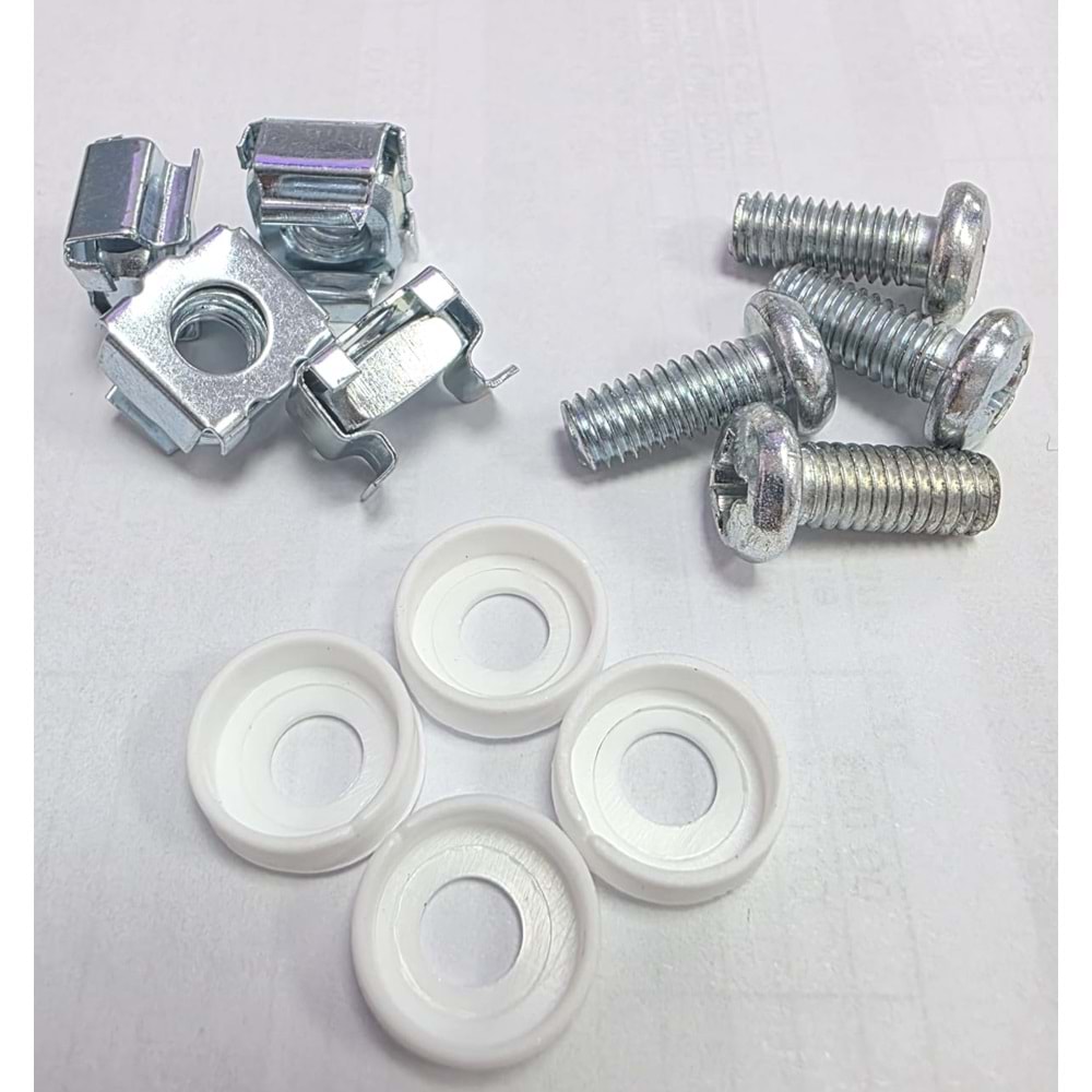 ALFAFONET KAFES SOMUN SETİ 1 SET: 4PCS. M6X15 YSB VİDA,RACK PULU,KAFES SOMUN(BEYAZ) (BE-SMZNKF-06.0X00.0-SET4M6